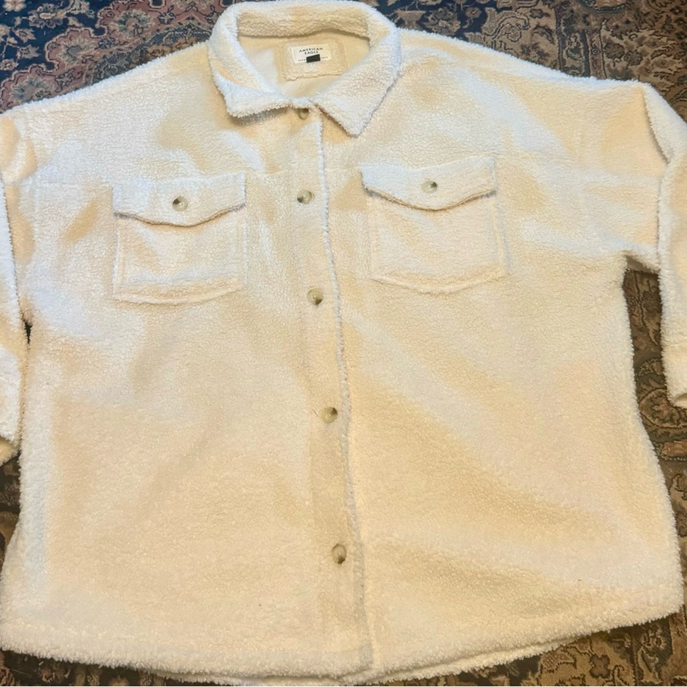 American Eagle Outfitters Cream Teddy Jacket Plush Oversized Fit
